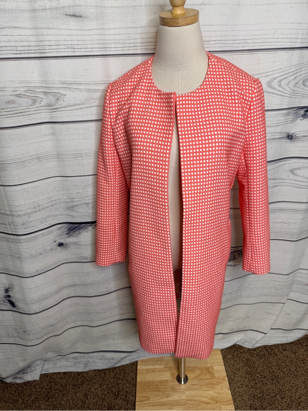 Halogen Coral Pink Dot-Print Open Front Coatigan
